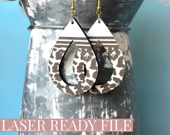 Kolczyki w kształcie łezki w kształcie lamparta TYLKO PLIK CYFROWY - zawieszka samochodowa, laser, tęcza, Glowforge, wektor, drewno, akryl, zawieszka lustrzana, łza, biżuteria
