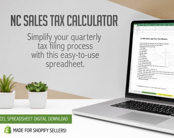Arkusz kalkulacyjny podatku od sprzedaży i użytkowania w Karolinie Północnej — pobieranie cyfrowe — Arkusze Excel Google — Podatek od sprzedaży w Karolinie Północnej — Użytkownicy Shopify — Łatwe podatki