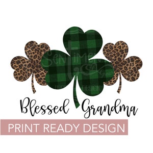 Selige Oma St. Patrick&#39;s Day Sublimation Design Christian Shamrock Leopard Gepard Grün Plaid