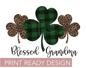 Błogosławiona Babcia Dzień Świętego Patryka Sublimacja Projekt Christian Koniczyna Pantera Gepard Zielona Kratka