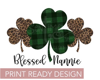 Błogosławiona Niania Dzień Świętego Patryka Sublimacja Projekt Christian Koniczyna Pantera Gepard Zielona Krata