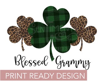 Błogosławiony Grammy Dzień Świętego Patryka Sublimacja Projekt Christian Koniczyna Pantera Gepard Zielona Krata