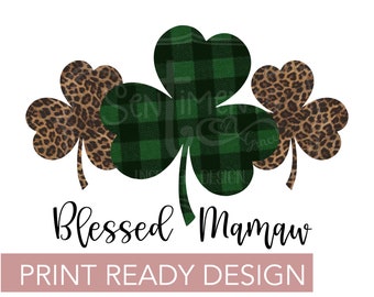 Błogosławiona Mamaw Dzień Świętego Patryka Sublimacja Projekt Christian Koniczyna Pantera Gepard Zielona Krata
