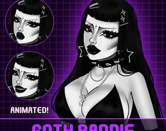 Goth Baddie | ANIMATED | PNGTUBER | Ready To Use | 2 Expressions | Twitch Discord Veadotube | Vtuber