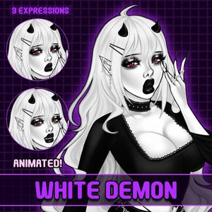 Weiß Dämon Mädchen | ANIMIERTE | PNGTUBER | Gebrauchsfertig | 3 Ausdrücke | Twitch Discord Veadotube | Vtuber