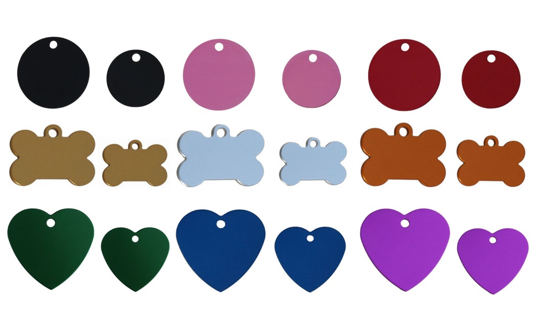 100 Bulk Wholesale Blank Pet ID Tags, 6 Shapes to Choose From. Great