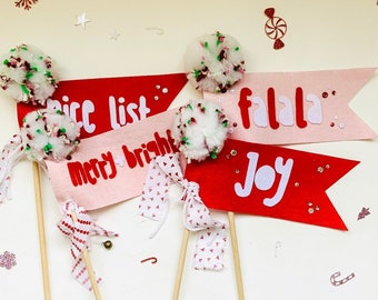 Felt Pennant Flag Christmas Wand Cute Holiday Gift for Kids Pink Pennant