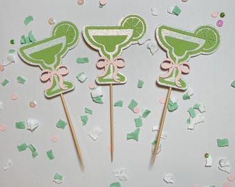 Margs and Matrimony Cupcake Toppers Bachelorette Party Decorations Final Fiesta Birthday 21st Cake Topper Margarita Glass Bridal Beach Party