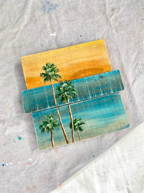 GOLDEN HOUR Palm Trees on Pallet Wood Sunset Sunrise | Etsy