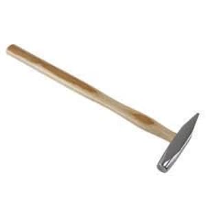 May include: A metal chasing hammer featuring a polished steel head with a flat face and a tapered, wedge-shaped peen, securely attached to a long, smooth, light-colored wooden handle with a natural grain finish and a rounded grip end.
