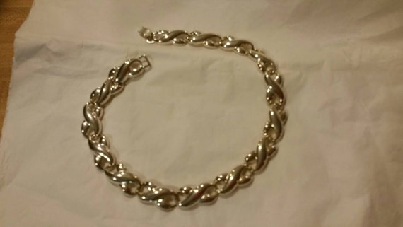 Silver metal chain link choker style necklace - image 1