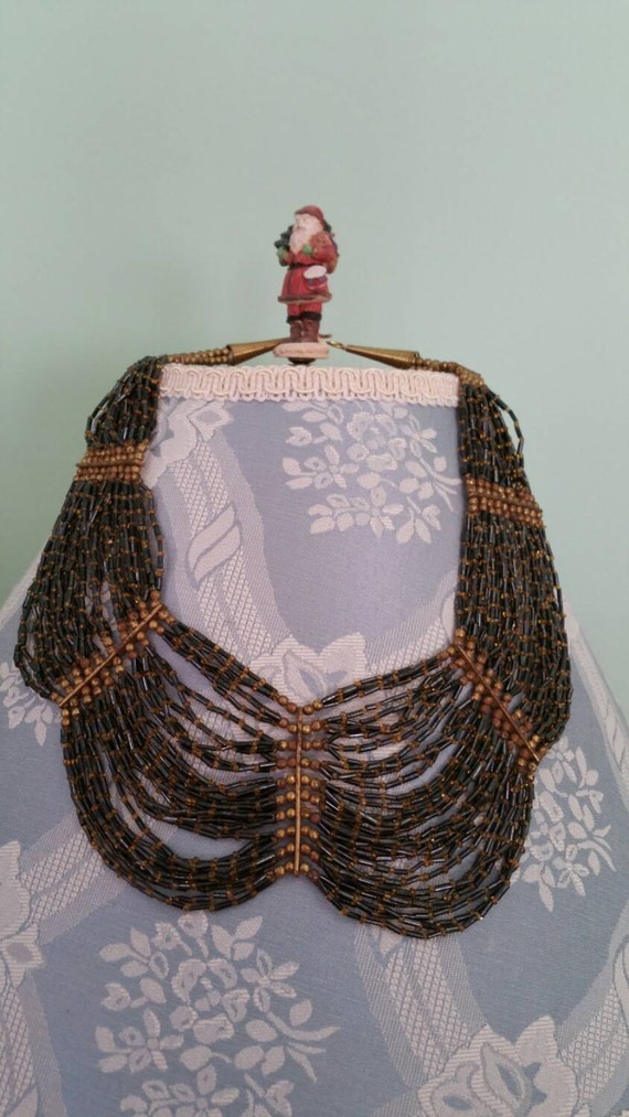 Vintage multi strand black n gold beaded necklace