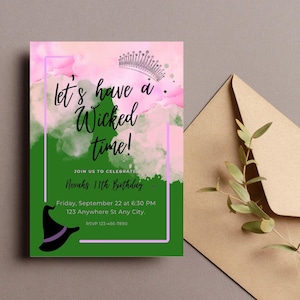 Editable wicked party 5x7 invites, birthday party invite, For Good party invite