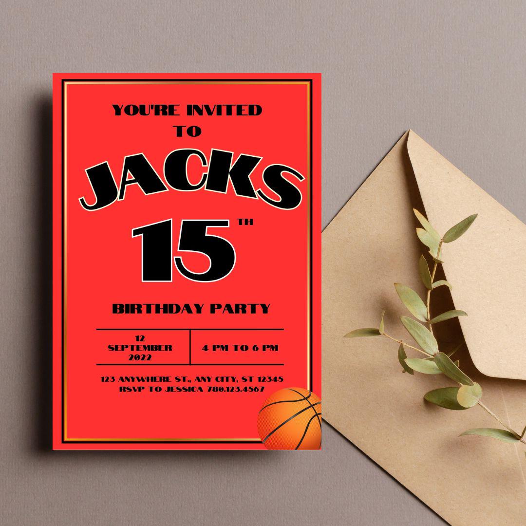 Basketball Birthday Invitation, BBall, Boys Invitation 5x7 invite