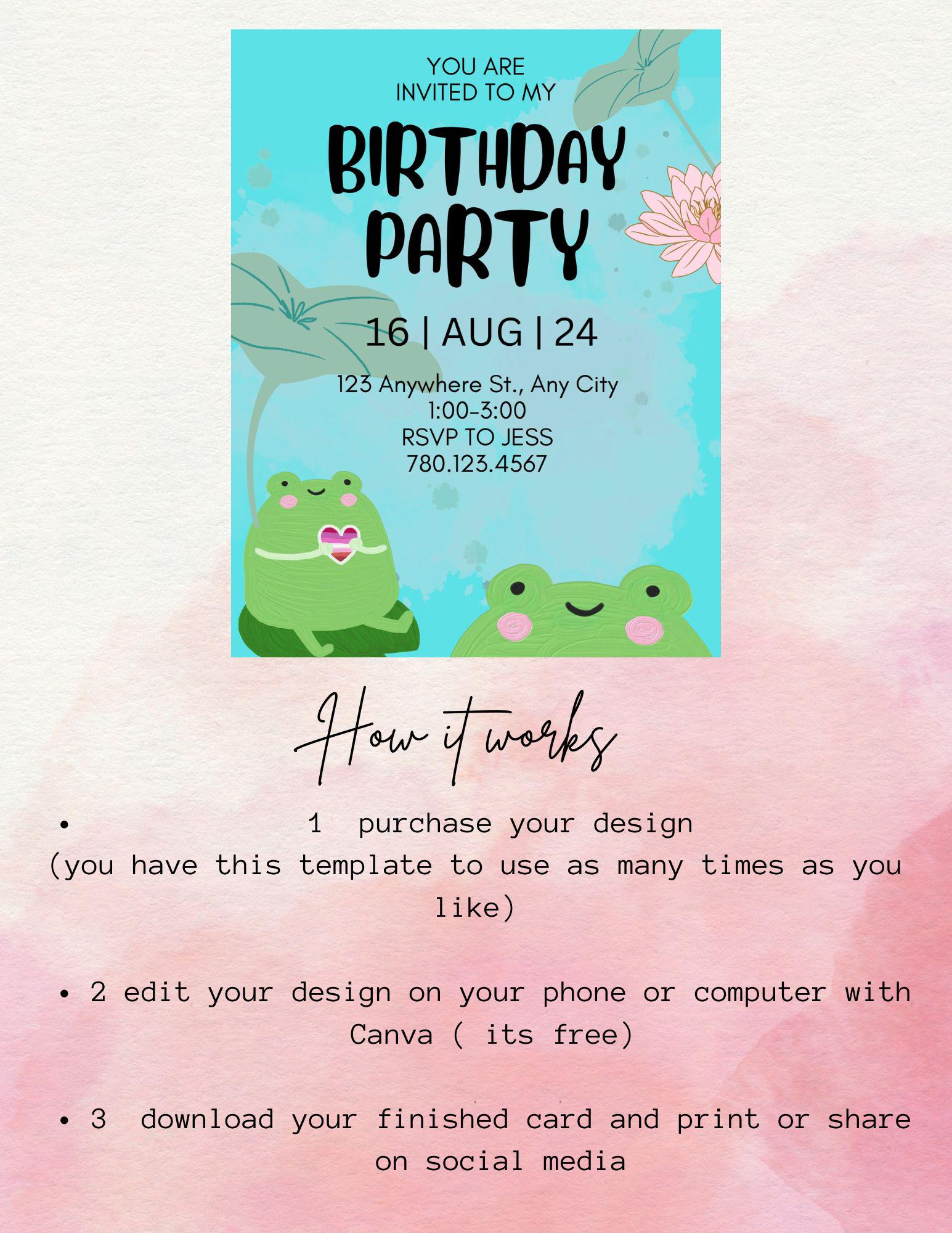 Frog Invite Editable Frog Birthday Invitation, Cute Nature Invitation 5x7 Invite - Etsy