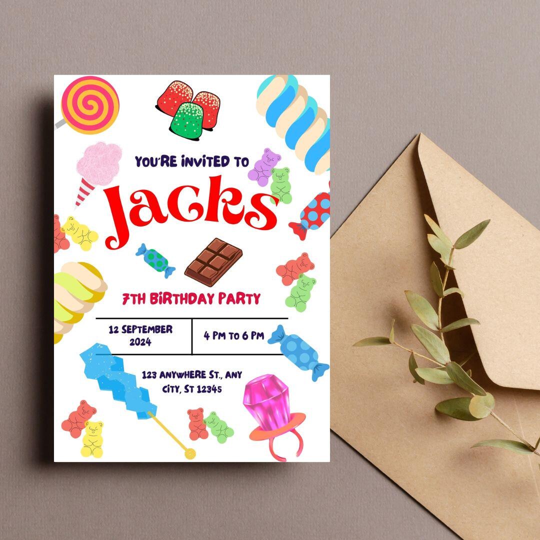 Editable Candy Party 5x7 Invites, Sweet Treat Party - Etsy