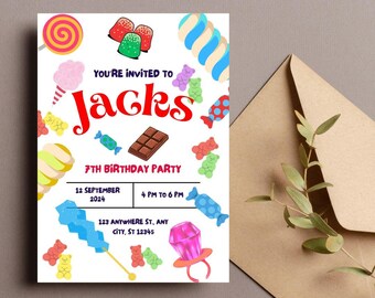 Invitaciones editables para fiesta de dulces de 5 x 7 pulgadas, fiesta de dulces
