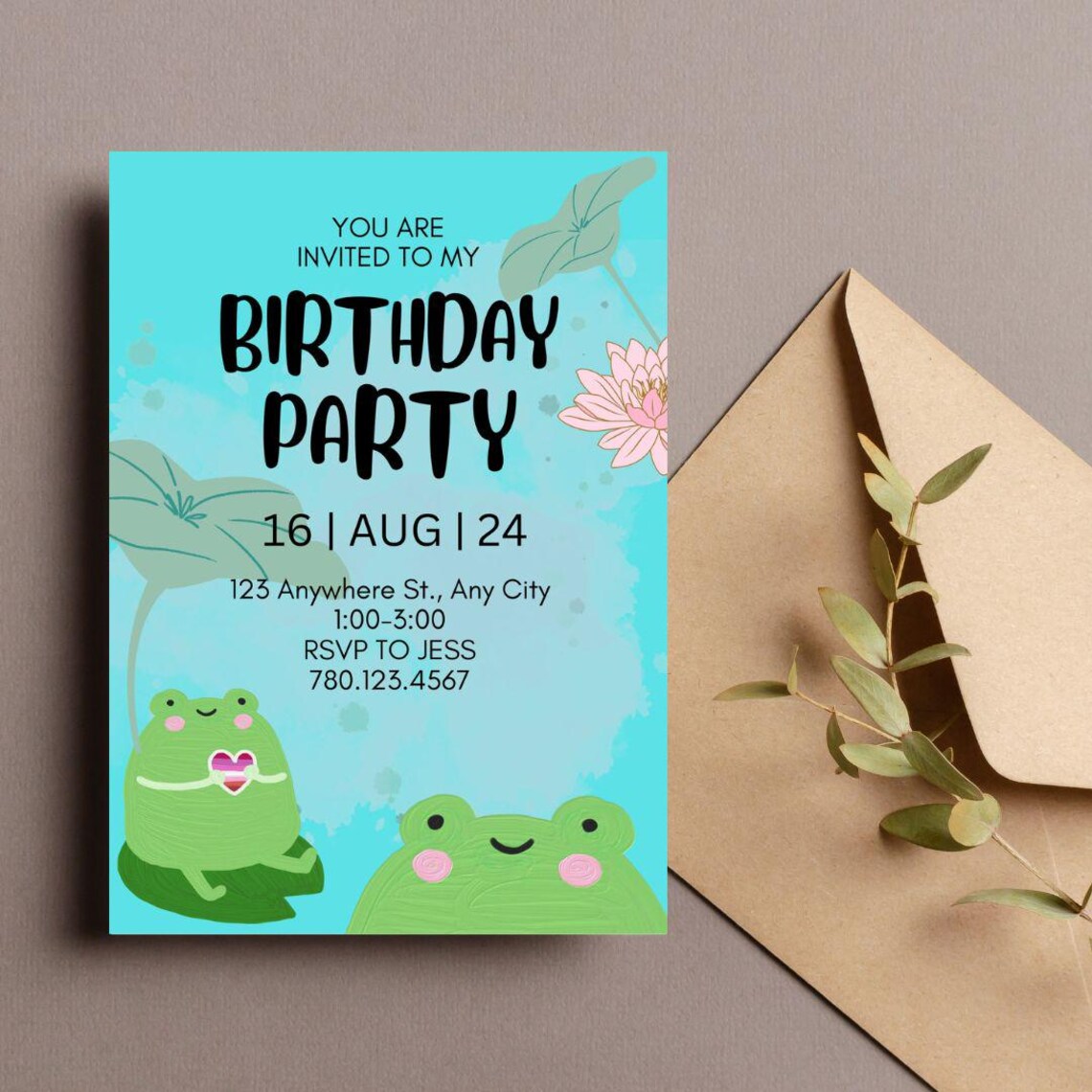 Frog Invite Editable Frog Birthday Invitation, Cute Nature Invitation 5x7 Invite - Etsy