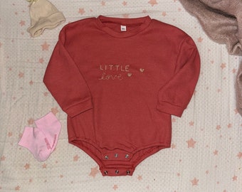 Hand Embroidered Baby Sweater | Valentines Onesie | Baby Girl | Shower Gift | Hand Stitched Hearts | Waffle Knit Onesie | Pink Baby Onesie