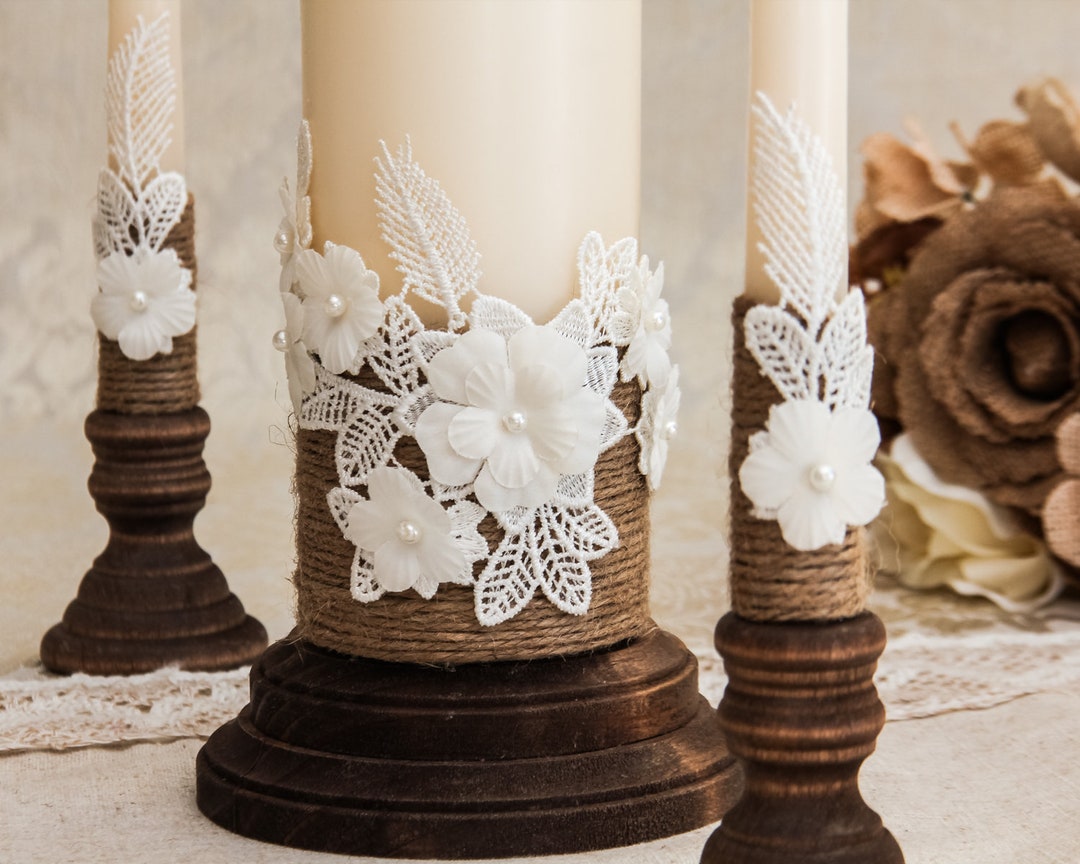 Rustic Wedding Candles Rustic Unity Candle Set Wedding Unity Etsy