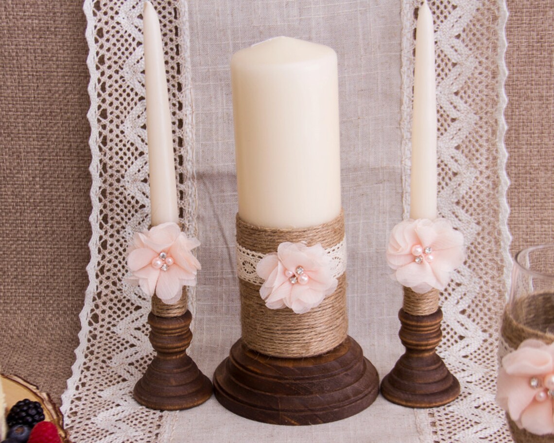 Rustic Wedding Candles Rustic Unity Candle Set Wedding Unity Candle