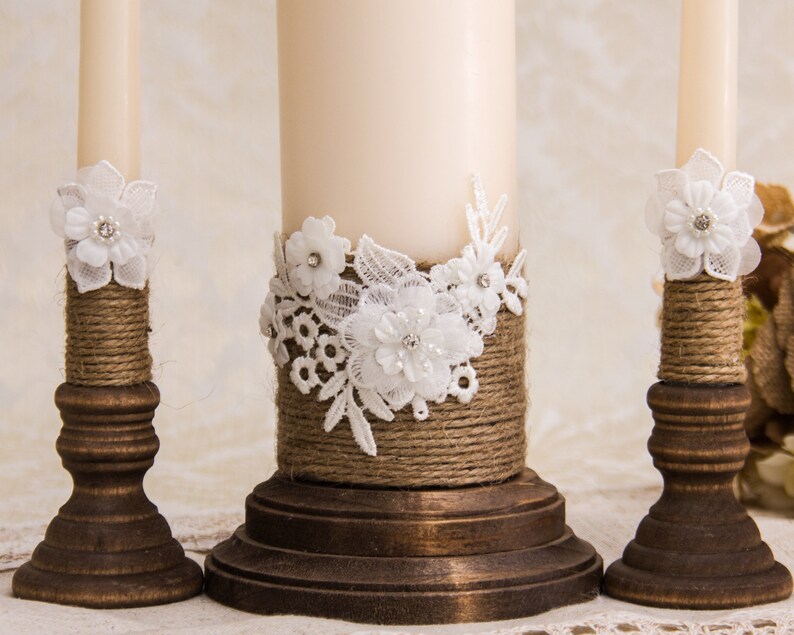 Rustic Wedding Candles Rustic Unity Candle Set Wedding Unity Candle Wedding Unity Twine Wedding Candles image 1