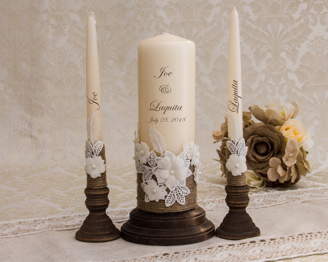 Personalized Unity Candle Set Rustic Wedding Candles Rustic Etsy