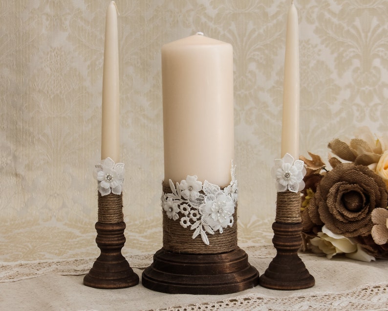 Rustic Wedding Candles Rustic Unity Candle Set Wedding Unity Candle Wedding Unity Twine Wedding Candles image 4