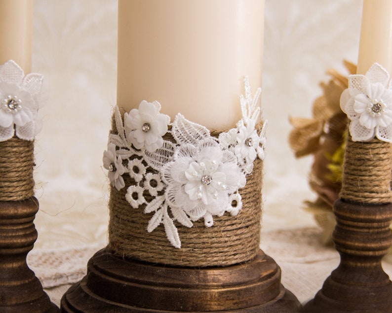 Rustic Wedding Candles Rustic Unity Candle Set Wedding Unity Candle Wedding Unity Twine Wedding Candles image 2