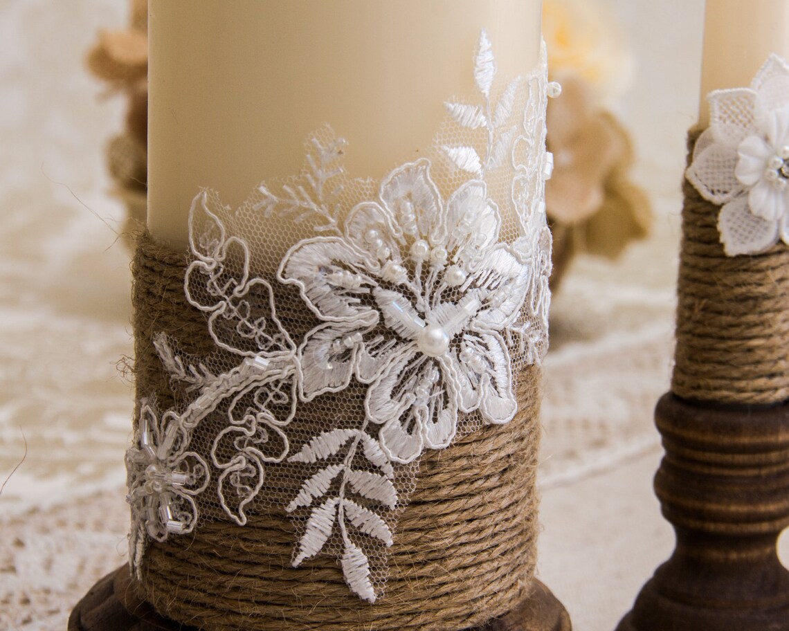 Rustic Wedding Candles Set Personalized Unity Candle Set - Etsy