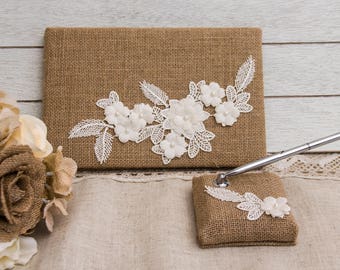 Wedding Guest Book Burlap and Lace Guest Book Rustic Guest Book Rustic Wedding Guest Book Burlap Wedding Guest Book Pen Holder