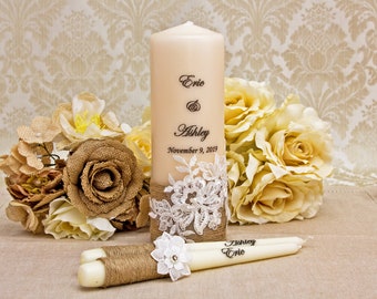 Rustic Wedding Unity Candles Set Personalized Unity Candle Set Burlap Unity Candles Wedding Candles Twine Wedding Candles