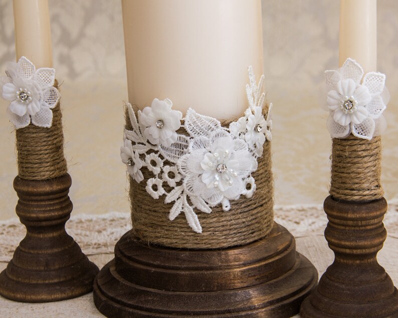 Rustic Wedding Candles Rustic Unity Candle Set Wedding Unity Candle Wedding Unity Twine Wedding Candles image 5