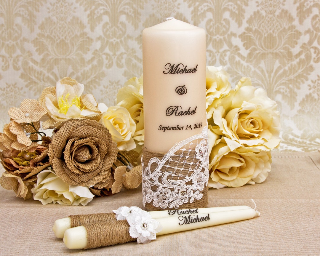Rustic Unity Candle Set Personalized Wedding Candles Rustic Unity