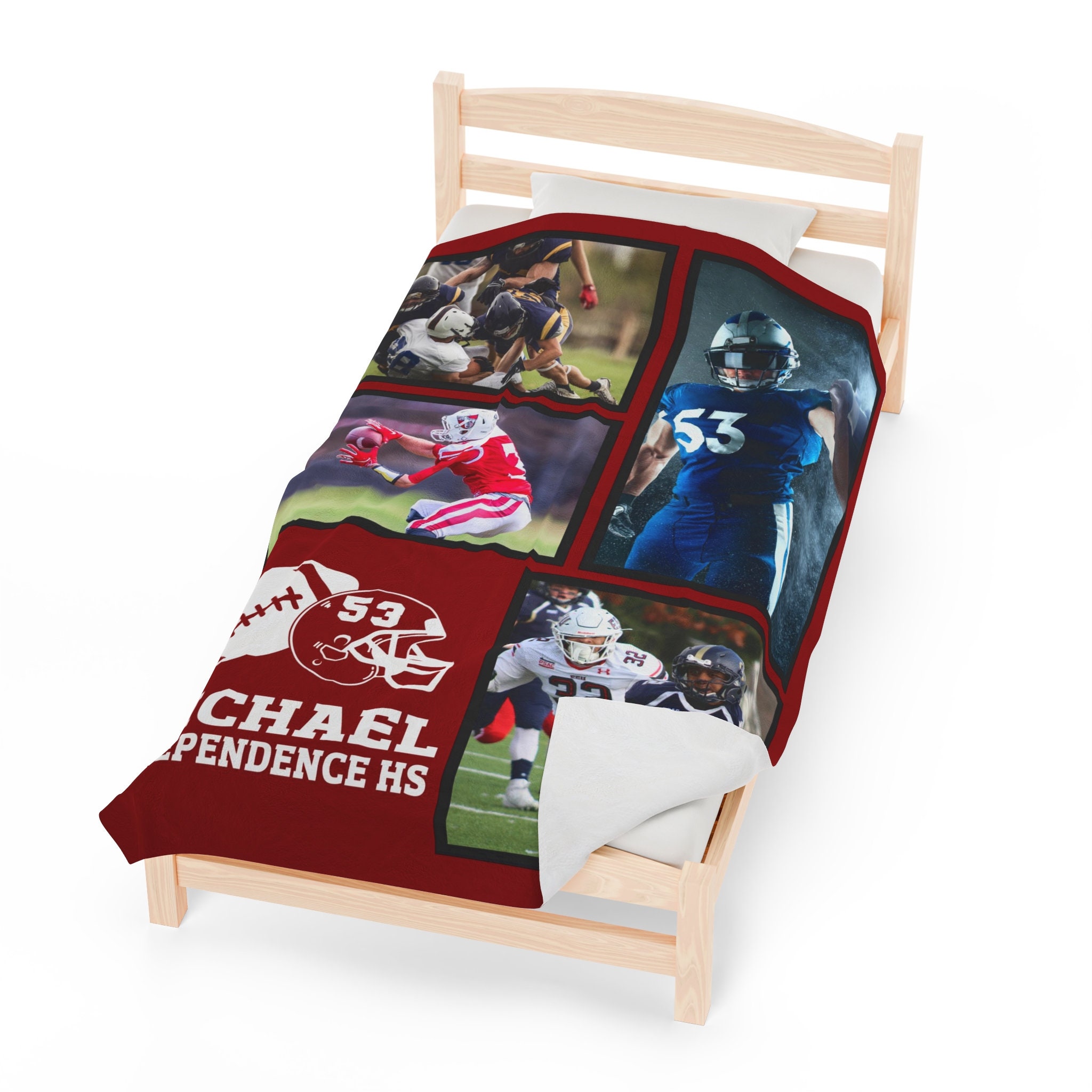 Custom Photo Football Stadium Blanket, Personalized Name, Number, Color Sports, End of Year Senior Gift Award, Spirit Wear, Memory S17