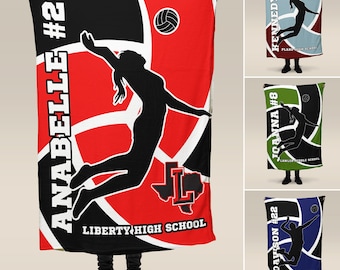 Volleyball Blanket, Team Spirit Wear, Personalized Custom Name & Color, Multiple Types and Sizes, Senior End of Year Gift for Player Coach