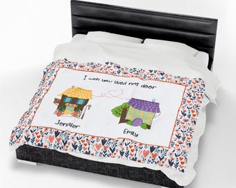 I Wish You Lived Next Door Blanket – Friendship Gift for Best Friend, Long Distance Friend Gift, Bestie Throw Blanket, Family Gift F6