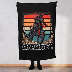 Custom Dirt Bike Blanket Personalized Name Colors Dirtbike Racing Unique Theme Gift Motocross Racer Off Road Adventure DB1