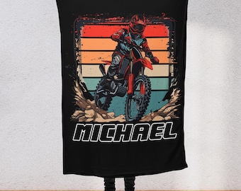 Custom Dirt Bike Blanket Personalized Name Colors Dirtbike Racing Unique Theme Gift Motocross Racer Off Road Adventure DB1