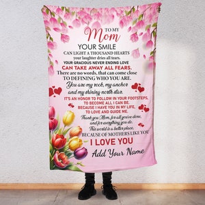 Presente de Dia das Mães para ela, mensagem sincera para a mãe, nós amamos você, mãe, cobertor, da filha, design de flores, nome/texto personalizado personalizado M3