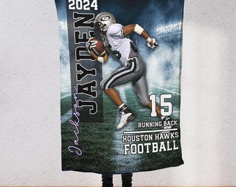 Manta de estadio de fútbol con foto personalizada, nombre personalizado, número, deportes de color, premio de regalo de fin de año para personas mayores, club de equipo, liga juvenil S22