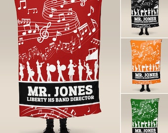Custom Marching Band Director Blanket, Personalized Name, School, Title, Color, End of Year, Appreciation Gift School Spirit Music Note  S11
