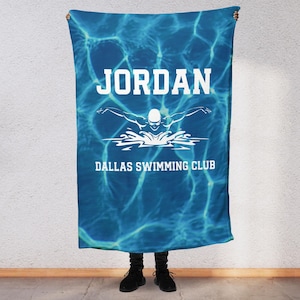 Personalized Swimming Blanket, Custom Name Swimmer, End of Year Spirit Wear for Swim Team Athlete, Swim Team Matching Blanket SW2