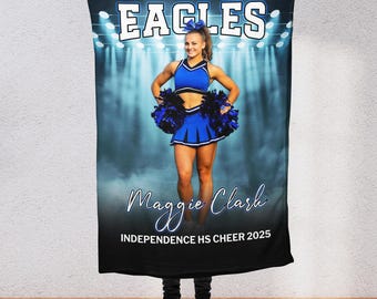 Cheer Photo Blanket, Custom Name Color Team, End of Year Spirit Wear Gift, Personalized Senior Throw for Cheerleader Team Group Dad CL1