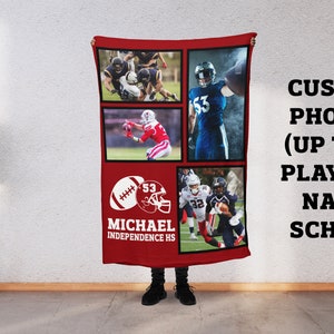 Custom Photo Football Stadium Blanket, Personalized Name, Number, Color Sports, End of Year Senior Gift Award, Spirit Wear, Memory S17