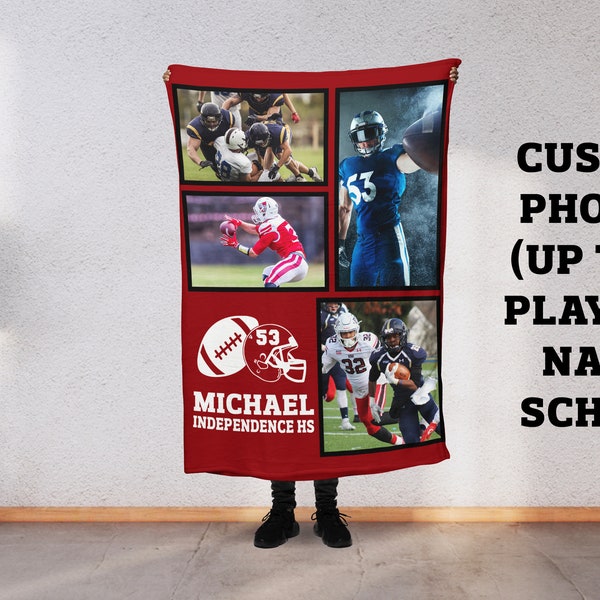 Custom Photo Football Stadium Blanket, Personalized Name, Number, Color Sports, End of Year Senior Gift Award, Spirit Wear, Memory S17