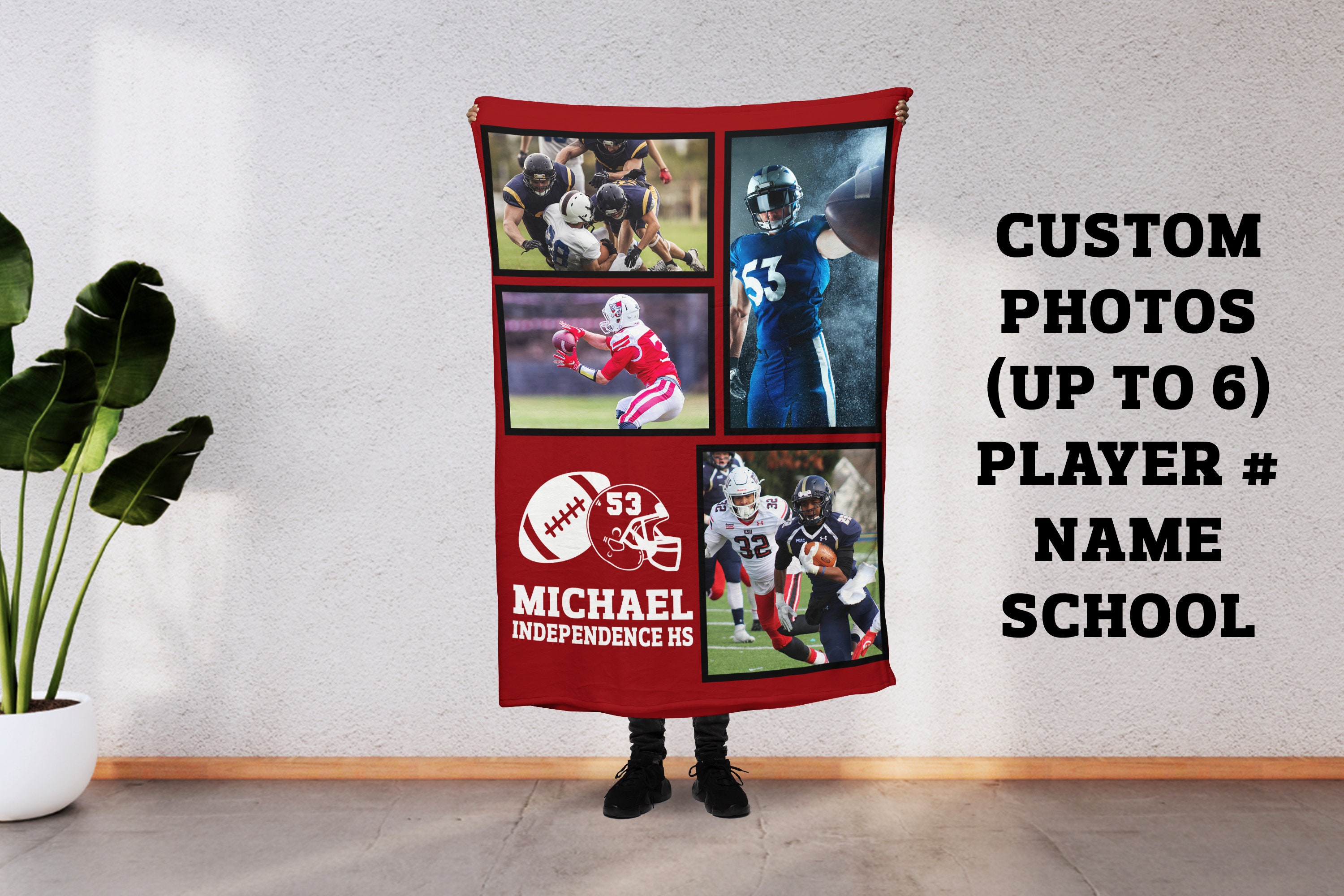 Custom Photo Football Stadium Blanket, Personalized Name, Number, Color Sports, End of Year Senior Gift Award, Spirit Wear, Memory S17