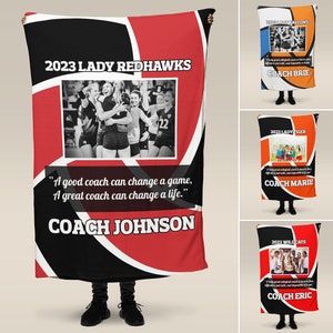 Personalized Volleyball Coach Blanket with Custom Quote, Team Photo, and Colors | Customized Team Spirit Keepsake, End of Year Unique Gift