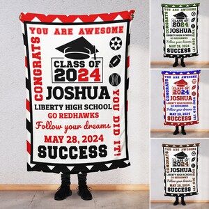 Personalized Graduation Blanket, Senior Class of 2024, End of Year Keepsake, Gift for High School / College Grad Custom Sports, Clubs G1