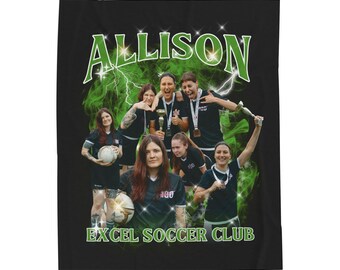 Custom Bootleg Sports Team Throw, Personalized Vintage 90s Blanket for Soccer, Football, Volleyball, Band, Any Photo Style B2